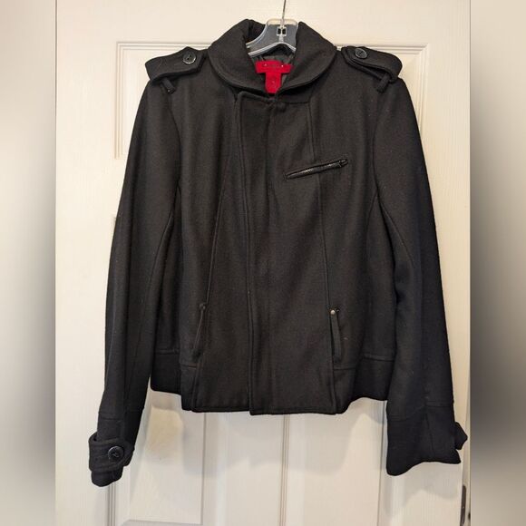 CoffeeShop black wool bland bomber jacket coat size L Zip clousure military - Picture 1 of 11